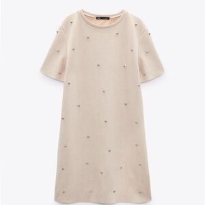 Zara Rhinestone Faux Suede Dress - Light Sand